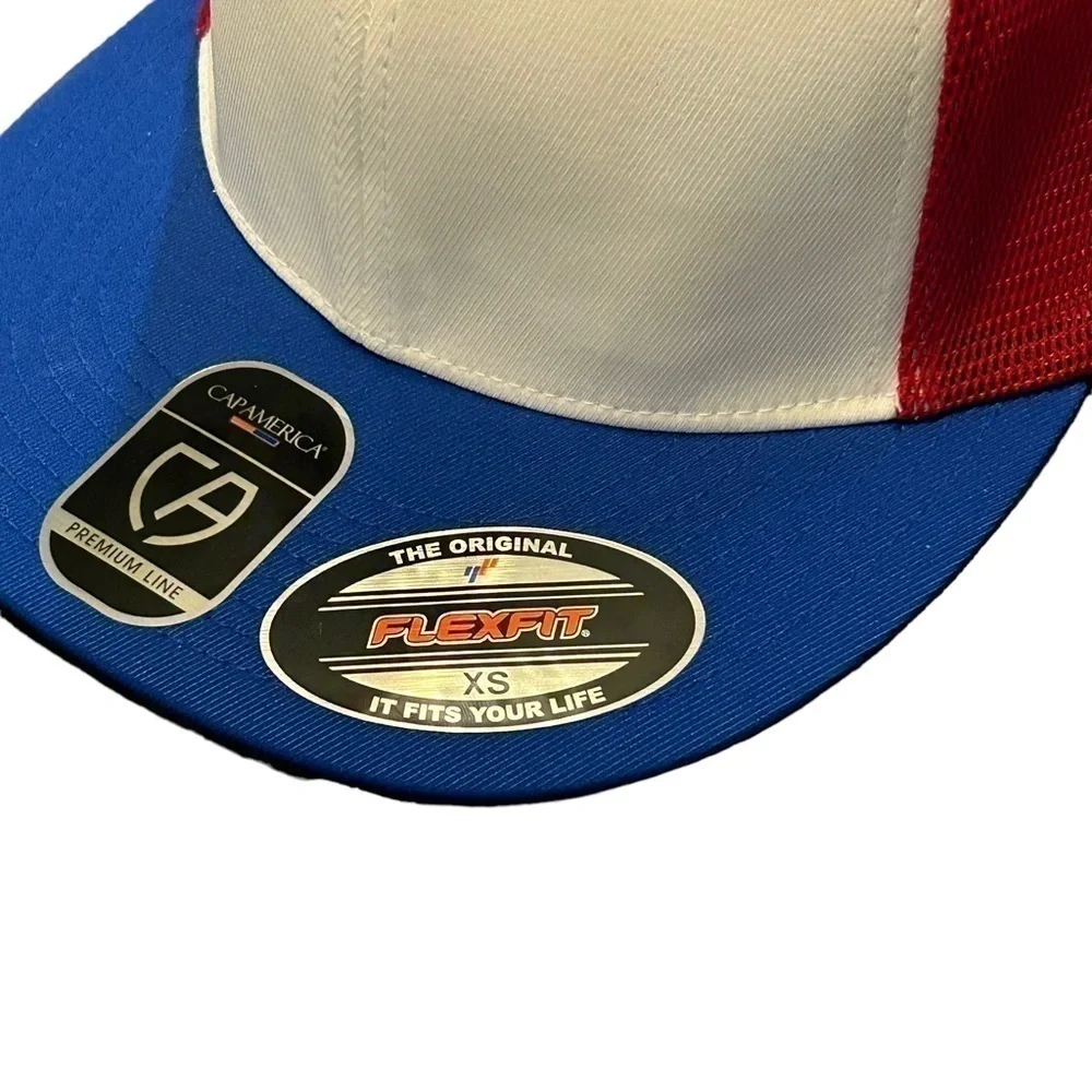 Cap America Flexfit® Performance Trucker Mesh Back Cap Red/White/Blue Size XS